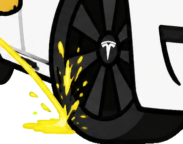 the aftermath at the front wheel, yellow still running down the rim